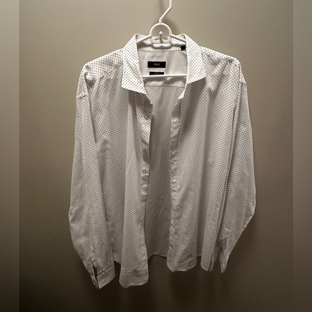 Hugo Boss Slim Fit White Dress Shirt with Dots